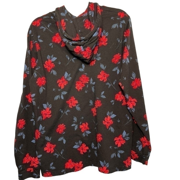 Denim & Flower Long Sleeve Hoodie Shirt Black w Multi Color  Flower Size L - Picture 2 of 8